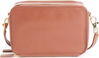 Royce Leather Personalized Leather Crossbody Camera Bag in Tan- Silver Foil at Nordstrom