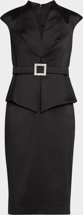 Aidan Mattox Buckle-Embellished Mikado Midi Sheath Dress