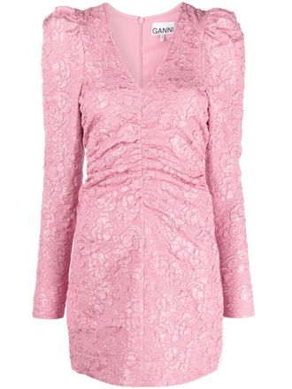 Ganni floral-jacquard tonal minidress - women - Recycled Polyester/Recycled Polyester/Spandex/Elastane/Polyester - 34 - Pink