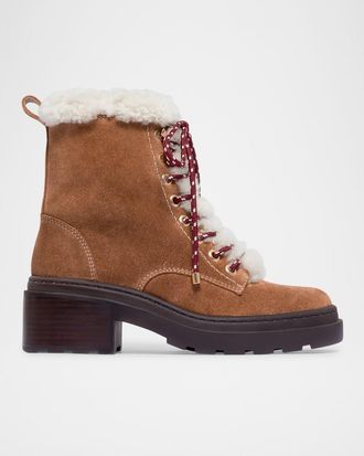 Bernardo North Suede Shearling-Trim Hiker Boots
