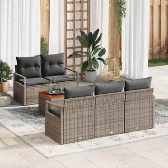 vidaXL Conjunto De Sof&aacute; De Jard&iacute;n Con Coj&iacute;n 6 Pcs Gris Polirat&aacute;n Vidaxl