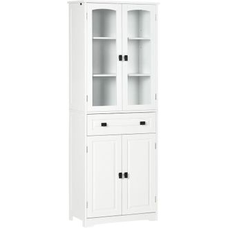 HOMCOM Homcom Alacena De Cocina Aparador De Comedor Mueble Auxiliar Con 4 Puertas 1 Caj&oacute;n Y 2 Estantes Ajustables Para Sal&oacute;n 60x30x160 Cm Blanco