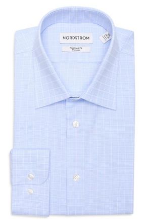 Nordstrom Traditional Fit Fit Plaid Premium Silk Dress Shirt in Blue Mauro Plaid at Nordstrom, Size 14.5 - 32