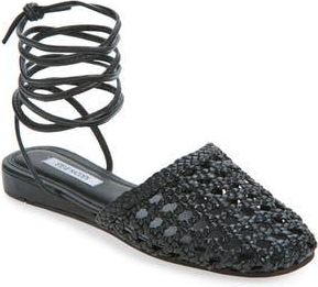 Steve Madden Flutter Wraparound Ankle Sandal in Black Leather at Nordstrom Rack, Size 5.5