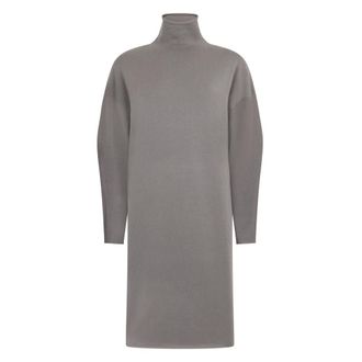 Malo Kleedjes, Dames, Grijs, XS, Polyester, High-Collar Lange Jurk