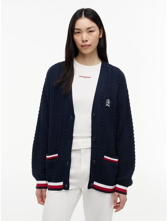 Tommy Hilfiger Womens Tommy Jeans Tipped Cable Knit Cardigan - Dark Night Navy - XL