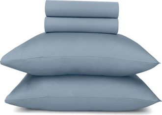 California Design Den Signature Comfort 100% Egyptian Cotton Soft Sateen Sheet Set in Blue Hydrangea at Nordstrom, Size California King