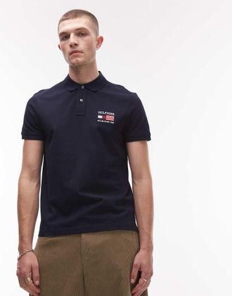Tommy Hilfiger Polo vestibilit&agrave; classica blu navy con bandiera