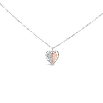 House of Brilliance 10K Rose Gold Plated Sterling Silver 1/5 Cttw Diamond Two-Tone Heart Pendant Necklace