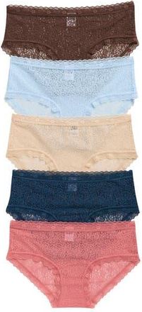 Nordstrom Rack Assorted 5-Pack Lace Hipster Briefs in Blue- Brown Multi at Nordstrom Rack, Size X-Small
