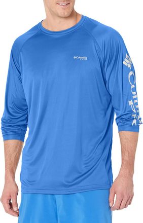 Columbia Mens Terminal Tackle Long Sleeve Shirt, Vivid Blue/Cool Grey Logo, 4X Tall