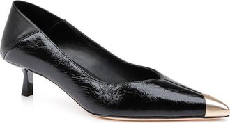 L'agence Garlan Pointed Cap Toe Kitten Heel Pump in Black Patent at Nordstrom, Size 9.5