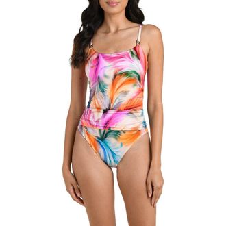 La Blanca Feathered Impression One-Piece Swimsuit in Pink Multi at Nordstrom Rack, Size 16