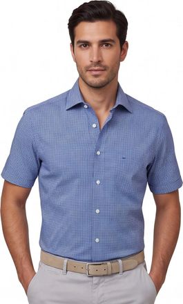 Olymp korte mouw overhemd blauw ruit normale fit