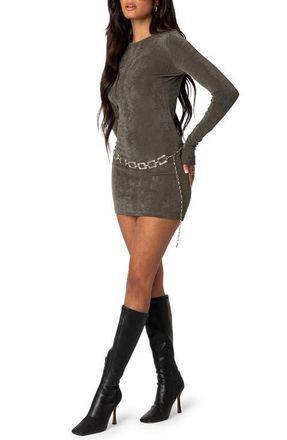Edikted Alaric Open Back Long Sleeve Minidress in Olive at Nordstrom, Size X-Large