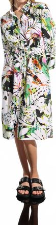 Joseph Ribkoff Crinkled Woven Tropical Print Shirt Dress In Vanilla Multi
