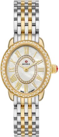 Michele Serein Oval Diamond & Mother-of-Pearl Bracelet Watch, 24mm x 27mm in Two-Tone at Nordstrom