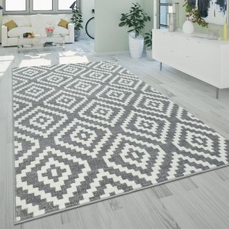 Paco Home Paco Home - Alfombra De Sal&oacute;n Pelo Corto Moderna Motivo Geom&eacute;trico Rombos Gris Blanco 140x200 Cm
