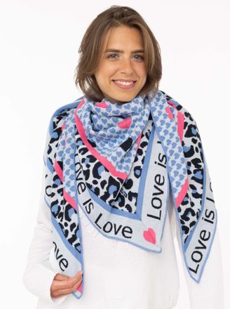 Zwillingsherz Dreieckstuch ZWILLINGSHERZ Love is Love, Damen, blau, Feinstrick, Materialmix, Modet&uuml;cher Dreieckstuch, Feinstrick, Schriftzug, Animal-Muster, w&auml;rmend