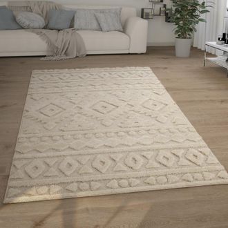 Paco Home Paco Home - Alfombra Sal&oacute;n Pelo Largo Shaggy Efecto 3d &Eacute;tnica Boho Vintage Suave 120x160 Cm, Crema 6
