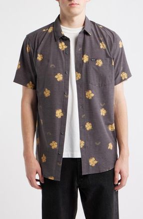 Rip Curl Sessions Aerotech Short Sleeve Performance Button-Up Shirt in Washed Black at Nordstrom, Size X-Large