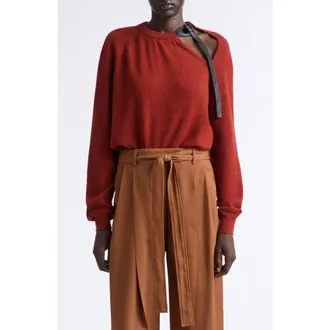 Ferragamo Cutout Crewneck Wool & Cashmere Sweater in Brick Melange at Nordstrom, Size Medium