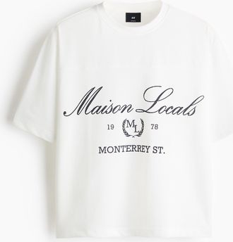 H&M Bedrucktes Oversized T-Shirt aus Mesh - White