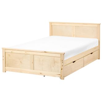 Beliani Cama Con 2 Cajones De Madera De Pino Mdf De Abedul Estilo Escandinavo 120 X 200 Cm Natural Dauphin