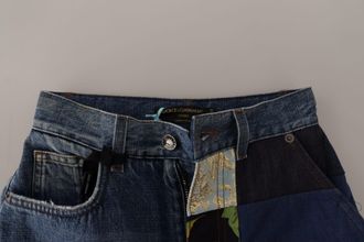 Dolce & Gabbana Womens Blue Jeans Jacquard Majolica High Waist Pants Acrylic