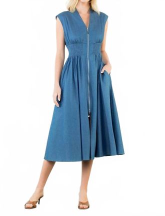 THML Clothing Sleeveless Midi Dress In Denim Blue