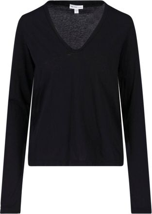 James Perse Black Long-Sleeve V-Neck Cotton T-Shirt
