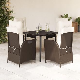 vidaXL Set Comedor De Jard&iacute;n 5 Piezas Y Cojines Rat&aacute;n Sint&eacute;tico Marr&oacute;n Vidaxl