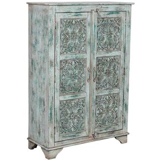 Wanderlust Deco Armario de madera artesanal azul 96x40x140h cm