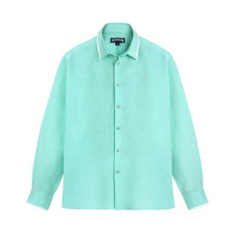Vilebrequin Linen Shirt Solid - Heren - Casual Overhemden - Blauw - XL - Linnen - Overhemden