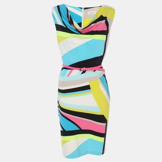 Calvin Klein Multicolor Printed Jersey Sleeveless Belted Mini Dress