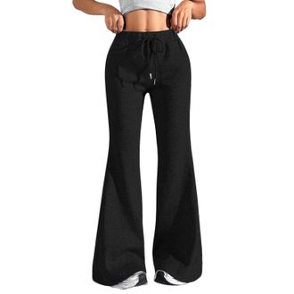 Generic Womens Flared Trousers Elegant High Waist Yoga Trousers Womens Long Sports Trousers with Drawstring Bootcut Trousers Stretch Bootcut Leisure Trousers 