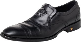 Versace Black Leather Medusa Embellished Slip On Oxford