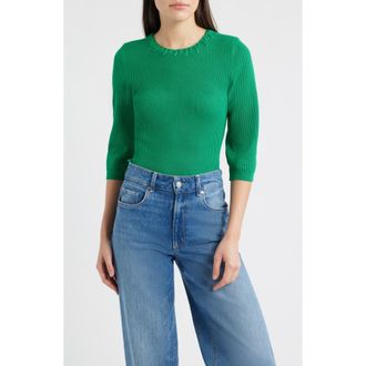 Wit & Wisdom Elbow Sleeve Rib Sweater in Golf Green at Nordstrom, Size X-Small