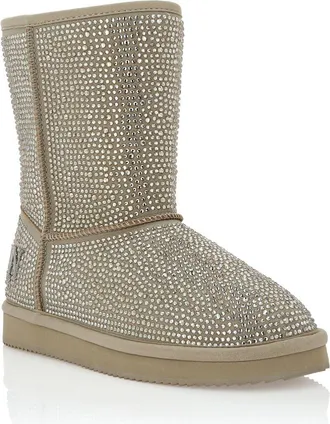 Philipp Plein Mid Flat Boots Stones Women in Beige at Nordstrom, Size 35