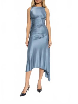 Victoria Beckham Twist Midi Dress In Stone