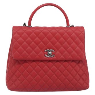 Chanel Coco Top Handle Caviar Red Calfskin Handbag (Pre-Owned)