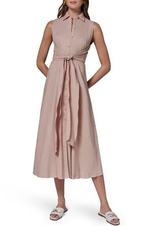 DKNY Sleeveless Linen Blend Shirtdress in Snow Petal at Nordstrom, Size 16