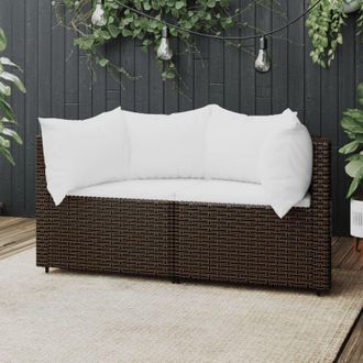 vidaXL Divani Angolari da Giardino con Cuscini 2pz Polyrattan Marrone - Vidaxl