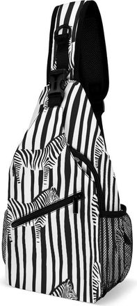 Generic Black And White Stripes Zebra Pattern Mens Shoulder Bags Sling Crossbody Backpack Travel Hiking Chest Bag with Small Side 38x20cm