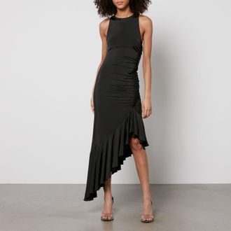 Rotate Womens Slinky Asymmetric Dress in Black Textile - Size 10 UK