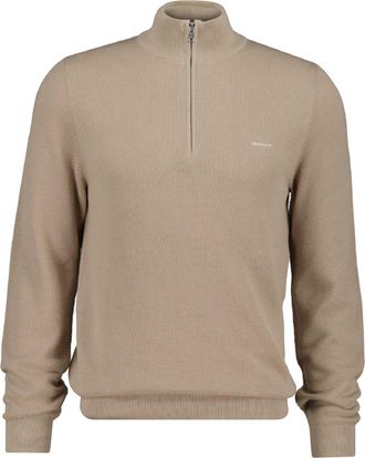 GANT Heren Gant Katoenen Piqu&eacute; Half-Zip Sweatshirt in Zand