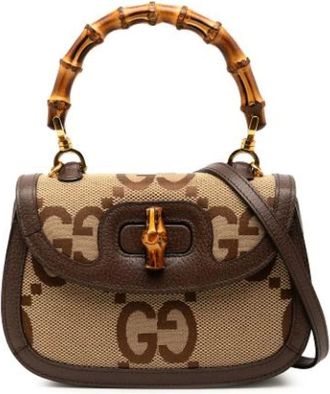 Gucci Pre-owned Handbags, female, Beige, Size: ONE SIZE Pre-owned Jumbo GG Canvas Bamboo 1947