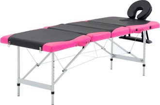 vidaXL Camilla De Masaje Plegable De 4 Zonas De Acero Inoxidable Negro Y Rosa 020001847