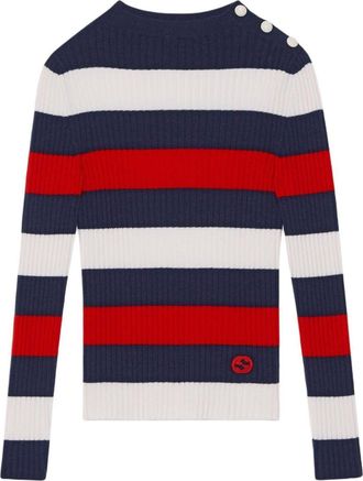 Gucci (WMNS) Gucci Striped Rib Stitch Wool Top Ivory Blue Red 772969-XKDQF-9330