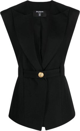 Balmain sleeveless single-breasted jacket - women - Wool/Viscose/Cotton - 36 - Black